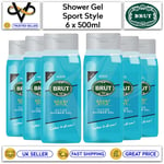 Brut Men's Shower Gel Sport Style 500ml All In One Hair & Body Set Of 6