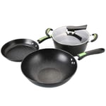 smzzz HOME GARDEN Maifan Stone Non-stick Frying Wearable and Durable Three-piece Induction Pans with Toughened Glass Lids and Non-Slip Stay-Cool