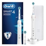Oral-B Smart 4 4000 CrossAction Electric Toothbrush Rechargeable Powered by Braun, 1 White App Connected Handle, 3 Modes, Pressure Sensor, 2 Toothbrush Heads, 1 Travel Case, 2 Pin UK Plug