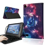 FINDING CASE Folio PU Leather Smart Folding Stand Cover Case for Fire 7 Tablet Alexa Case(7th & 5th Generation 2017 2015 Releases) + Mini Wired USB Keyboard (Space)