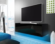 Skylara - Meuble TV Suspendu/Table Basse TV/Banc TV de Salon (140 cm, Noir Mat/Noir Brillant avec LED Bleue)