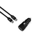 Universal USB oplader til bil + USB C kabel Subblim Cargador Ultra Rapido Coche 2xUSB PD18W+QC3.0 + Cable C to C Black