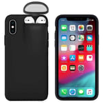 2 In 1 Phone Case For Iphone Xs Max Earphone Hard Cover For Airpods (black)