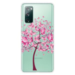 Samsung Galaxy S20 FE / S20 FE 5G - Transparent gummi cover med Printet Design - Pink sommerfugl/træ