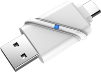 MicroSD kortleser, USB-C og vanlig