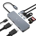 Station d'accueil USB C, avec Trois écrans, Adaptateur multiport USB C 9 en 1 avec VGA, 2 4 K HDMI, PD100 W, USB 3.0, 2 USB 2.0, Carte SD/TF, Compatible avec Les Ordinateurs Portables