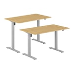 Höj- & sänkbart elskrivbord, grått stativ, bordsskiva i ek, 120x80 cm