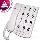 TEL UK 18041 Easy to Read Big Button Corded Desk Telephone│Wall Mounted│White