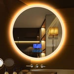Bath+ Mirror,large round bathroom mirror with LED lights and bluetooth,wall mirror with touch switch and defogger for girl room bedroom makeup vanity