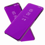 FTRONGRT Case for Oppo Find X3/Oppo Find X3 Pro，Mirrored flip smart translucent case with automatic switch for Oppo Find X3/Oppo Find X3 Pro-Purple