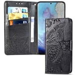 IMEIKONST Huawei Honor 7S Case Elegant Embossed Flower Card Holder Bookstyle wallet PU Leather Durable Magnetic Closure Flip Kickstand Cover for Huawei Y5 2018 Butterfly Black SD