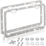 2-pack vita glitter strass bilnummerplåtshållare med skruvlock