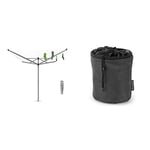 Brabantia 50 m Lift-O-Matic Rotary Washing Line (Grey) Multiple Height Adjustments, Folding Outdoor Rotating Clothes Dryer + 45 mm Ground Spike & Peg Bag