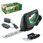 Bosch Home and Garden 0600857070 Bosch Cordless AdvancedShear 18V-10 (1 2.0 Ah, 18 Volt System, cuts up to 85 m² per Battery Charge, with Shrub and Grass Shear Blades, in Carton Packaging)
