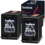 Sunnieink 304XL Remanufactured Ink Cartridge for HP 304 XL Black Use with Envy 5020 5032 5010 5030 5055 DeskJet 2600 2620 2630 3720 2622 2632 2633 3733 3760 3762 2634 3750 AMP 130 100 120 125(2Pack)