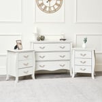 Large 3 Drawer Chest Of Drawers & Pair Of Bedside Tables - Elizabeth Ivory Range