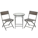 Outsunny Ensemble Salon de Jardin 2 Places Table Ronde Pliable Plateau Verre trempé chaises Pliantes résine tressée Chocolat