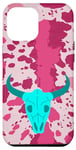 Coque pour iPhone 12 Pro Max Peau de vache occidentale Turquoise Tête de mort Cowgirl Rose