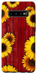 Coque pour Galaxy S10+ Tournesols sur table de pique-nique rouge patiné grange rustique