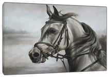 White Horse Drawn with Charcoal Soft Pastel Picture Paint Picture Reproduction Print On Framed Canvas Wall Art Home Decoration 40’’ x 30’’ inch(102x 76 cm)-18mm Depth