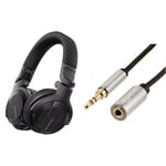 Pioneer DJ HDJ-CUE1, DJ Headphones & AmazonBasics 3.5mm Male to Female Stereo Audio Cable (12 Feet)