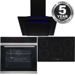 Black Pyrolytic True Fan Single Oven, 5 Zone Induction Hob & Angled Extractor