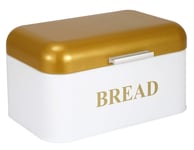 Bread Bin for Kitchen Counter with lid,Dry Food Storage Container,Iron Bread Box-Ideal for Storing Bread Loaf,Baked Goods & Homemade Bread-White/Gold