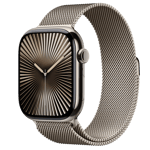 Apple Watch Series 10 (GPS + Cellular) • Titanboett naturlig, 46 mm • Milanesisk loop naturlig – S/M