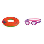 Zoggs Kids Swim Ring, Pool Float, Orange, 3-6 Years & Little Ripper Kids Swimming Goggles, Slide Adjust Split Yoke Children’s Goggles Strap, Goggles kids 0-6 years, Pink/Purple