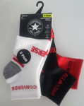 Converse Lightweight Ankle Socks Pack Of 3 Pair White , Black , Red Size 2.5-4.5