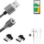 Magnetic charging cable + earphones for Samsung Galaxy A04 Core + USB type C a. 
