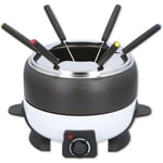Cuisinier Deluxe - Appareil à fondue électrique 6 personnes Service à fondue 800W Caquelon 2L Anti-adhésif 6 Fourchettes Inox Noir