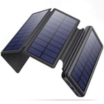 HETP Solar Charger 26800mAh, [4 Solar Panel] Solar Power Bank【3 Input IN 2 Output】External Battery Pack Type C Input 4 LEDs Power Pack for Outdoor Camping for Smartphone, Android Phone and Teblet