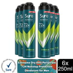 Sure Men Anti-perspirant 72H Nonstop Protection Extreme Dry Deodorant, 6x250ml