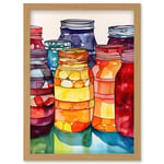 Coloured Glass Canning Jars Still Life Watercolour Painting Artwork Framed Wall Art Print A4