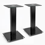 TekBox 2x SPEAKER STAND - Modern Black Glass Platform Surround Sound TV Units