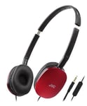 JVC HA-S160M-R Flats Foldable and Compact Headphones in Glossy Trendy Colour, with Switch for Microphone On/Off, Ideal for Teleworking and Online Seminars (Red)