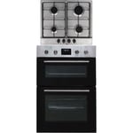 SIA 60cm Stainless Steel Built-in Electric Double Fan Oven & 4 Gas Burner Hob