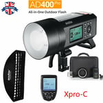 UK Godox AD400Pro 400Ws TTL HSS Outdoor Flash+35*160cm softbox+Xpro-c for Canon