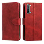 NOKOER Leather Case for Oppo Reno 3/Find X2 Lite, Flip Cowhide PU Leather Wallet Cover, Card Holder Leather Protective Phone Case for Oppo Reno 3/Find X2 Lite - Red