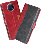 Housse Pour Telephone Xiaomi Redmi Note 9t 5g Etui, Pu/Tpu Rétro Retourner Cuir Coque Magnétique Anti Chute Portefeuille Protection Case Cover, Rouge