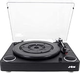 Jam Play Turntable Vinyl Record Player, 3 Speed Belt Drive for Superior Sound, Ceramic Cartridge, Built in Stereo Speakers, Aux In, RCA Out and Dust Cover