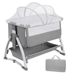 Baloveby Lit d'appoint pour bébé 4 en 1, Berceau, lit bébé avec Matelas Doux, Sac de Voyage, moustiquaire, lit bébé Portable avec 7 hauteurs réglables pour Nouveau-né à 6 Mois, Gris