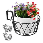 relaxdays Support à Pots de Fleurs Balcon, Lot de 3, métal, réglable, Porte-Plantes à accrocher, H x D 14 x 27 cm, Noir