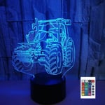 WJ 3D Traktor Fjärrkontroll 16 Färger Nattljus Illusion Akryl LED Bordsängslampa Barn Sovrum Skrivbordsdekor Födelsedagspresenter Leksak för Barn