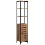kleankin Meuble Colonne de Salle de Bain, Armoire de Toilette Haute, Design Industriel, avec 3 étagères Ouvertes, Porte à lamelles et étagères réglables, Marron Rustique