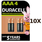 10X Pack of 4 Duracell AAA 900mAh Rechargeable Batteries NiMH LR03 HR03