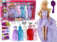 Leantoys Baby Doll Långt Blont Hår Garderob Skor Klänningar Tillbehör Lila