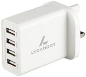 LYCANDER USB Wall Chargeur UK Spec with 4 Ports 5A/25W Adaptive Charging Technology (Uk Plug)
