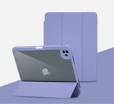 Étui Rotatif pour iPad Pro2020 11 Pouces, 2 en 1 - Coque de Protection Transparente Amovible et Semi-Silicone avec Porte-Stylo, Support léger, Mise en Veille Automatique et réveil (Violet)